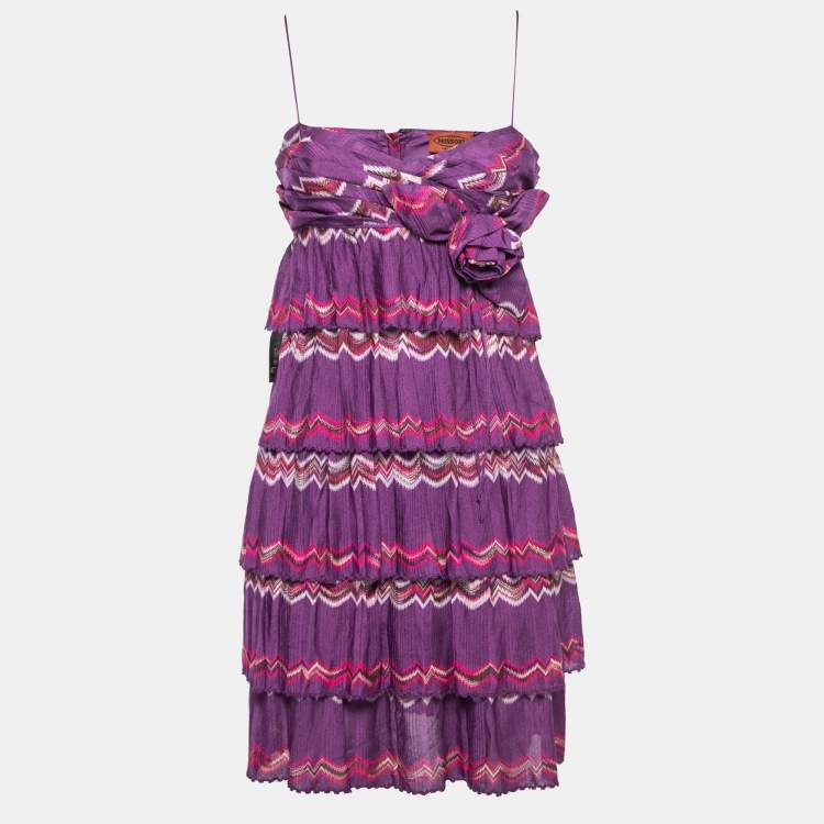 Pre Owned Missoni Purple Patterned Knit Spaghetti Strap Layered Mini Dress M