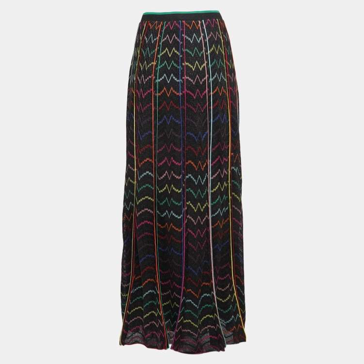 Pre Owned Missoni Multicolor Chevron Patterned Knit Maxi Skirt L