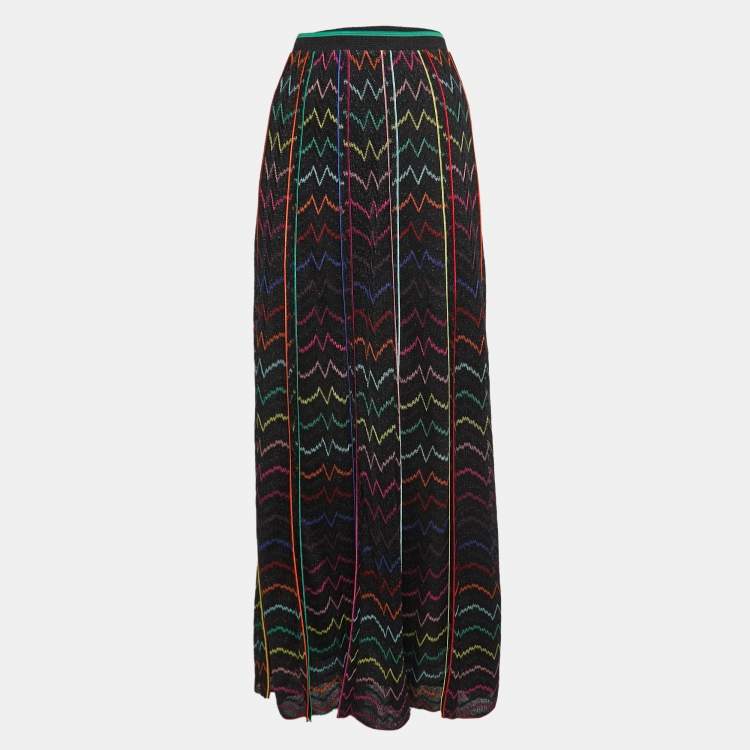 Pre Owned Missoni Multicolor Chevron Patterned Knit Maxi Skirt L