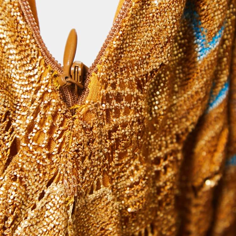 Pre Owned Missoni Metallic Gold Ombre Lurex Knit Sleeveless Long Dress M