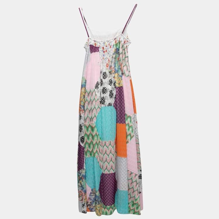 Pre Owned Missoni Multicolor crochet-knit Patchwork-Effect Metallic Strappy Maxi Dress L