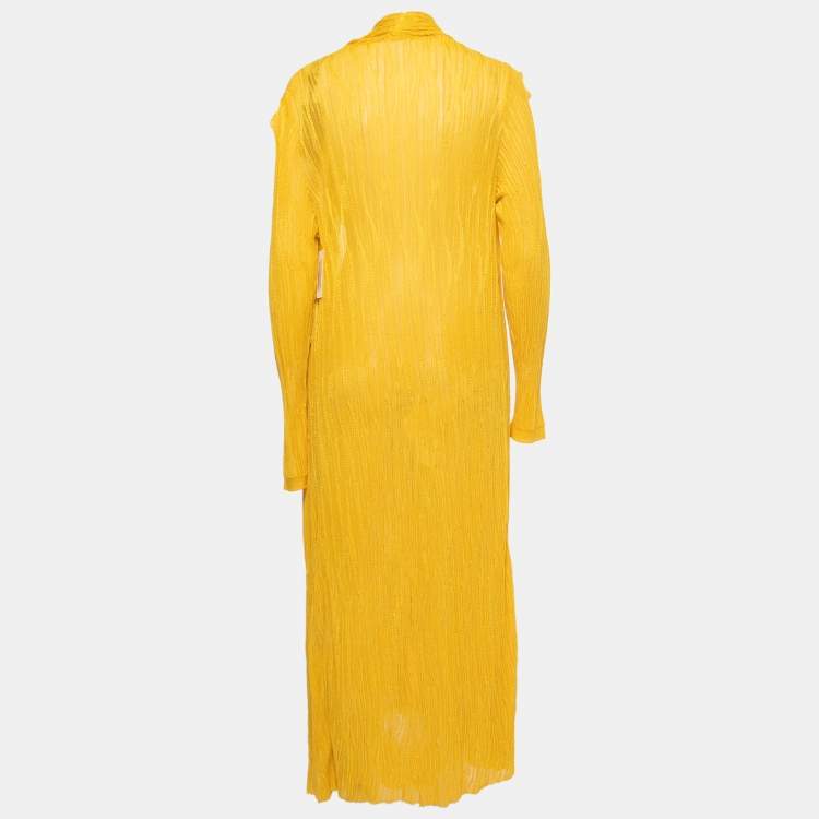 Pre Owned Missoni Yellow Ribbed Knit Open Long Cardigan XL