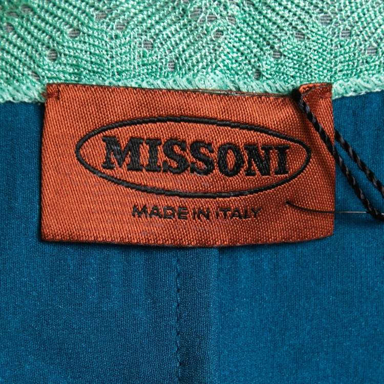 Pre Owned Missoni Green/Blue Embellished Knit Layer Draped One Shoulder Short Dress S