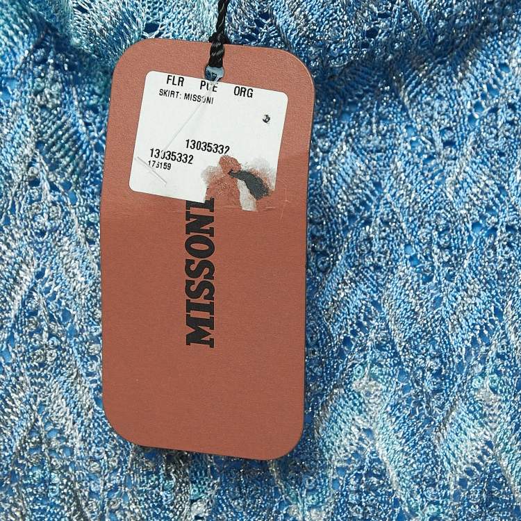 Pre Owned Missoni Metallic Blue/Silver Patterned Knit Maxi Skirt M
