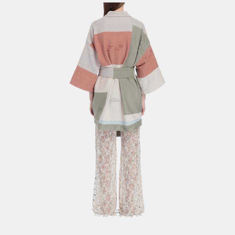 Pre Owned Missoni Multicolor Patchwork Cotton Belted Overcoat S (IT 40)