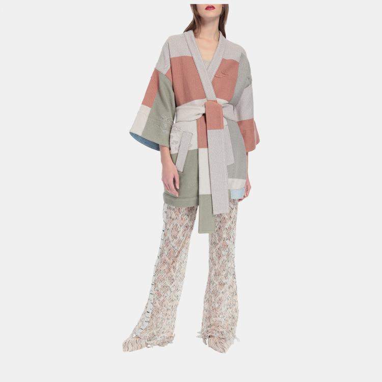 Pre Owned Missoni Multicolor Patchwork Cotton Belted Overcoat S (IT 40)