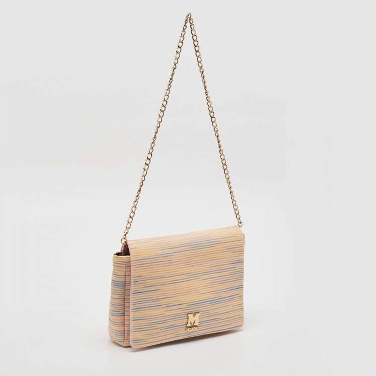 Pre Owned Missoni Multicolor Fabric Stripe Chain Flap Shoulder Bag