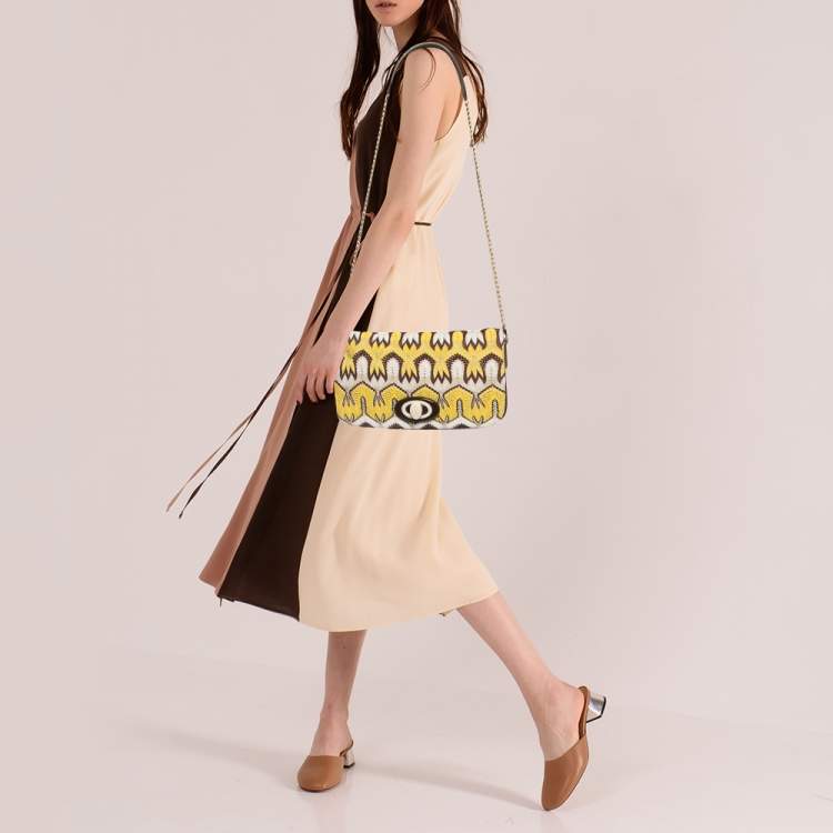 Pre Owned Missoni Tricolor Crochet Fabric and Leather Flap Shoulder Bag