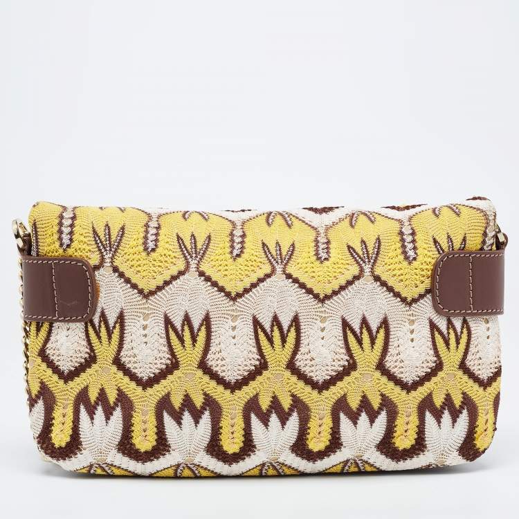 Pre Owned Missoni Tricolor Crochet Fabric and Leather Flap Shoulder Bag