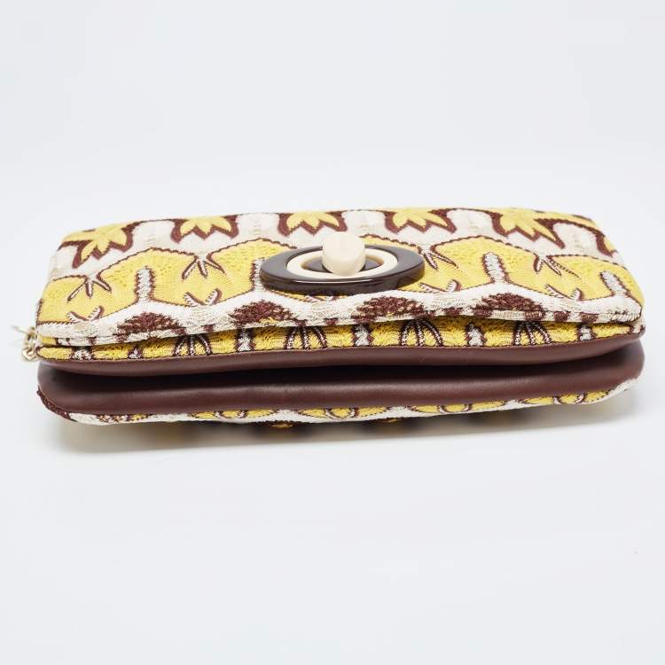 Pre Owned Missoni Tricolor Crochet Fabric and Leather Flap Shoulder Bag