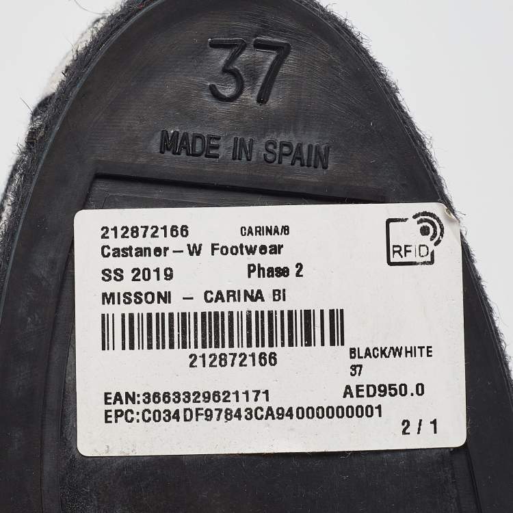 Pre Owned Missoni Black/White Fabric and Raffia Wedge Sandals Size 37