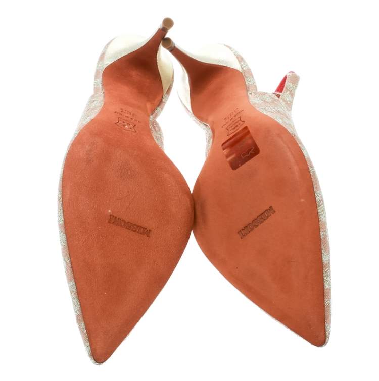Pre Owned Missoni Peach Patterend Knit Fabric Pointed Toe Slingback Sandals Size 38.5