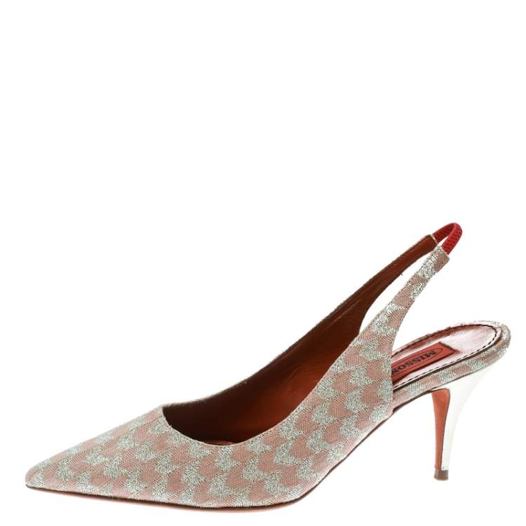 Pre Owned Missoni Peach Patterend Knit Fabric Pointed Toe Slingback Sandals Size 38.5