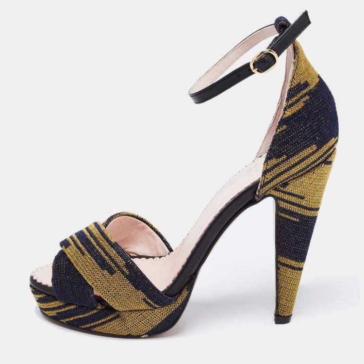 Pre Owned Missoni Two Tone Knit Fabric And Leather Trim Ankle Strap Platform Sandals Size 38