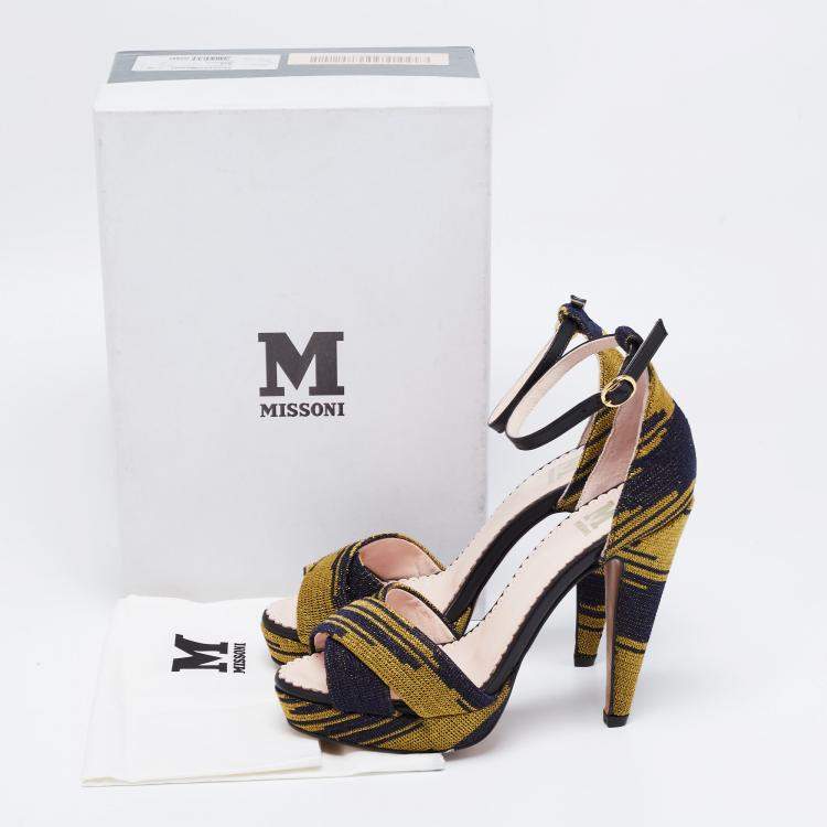 Pre Owned Missoni Two Tone Knit Fabric And Leather Trim Ankle Strap Platform Sandals Size 38