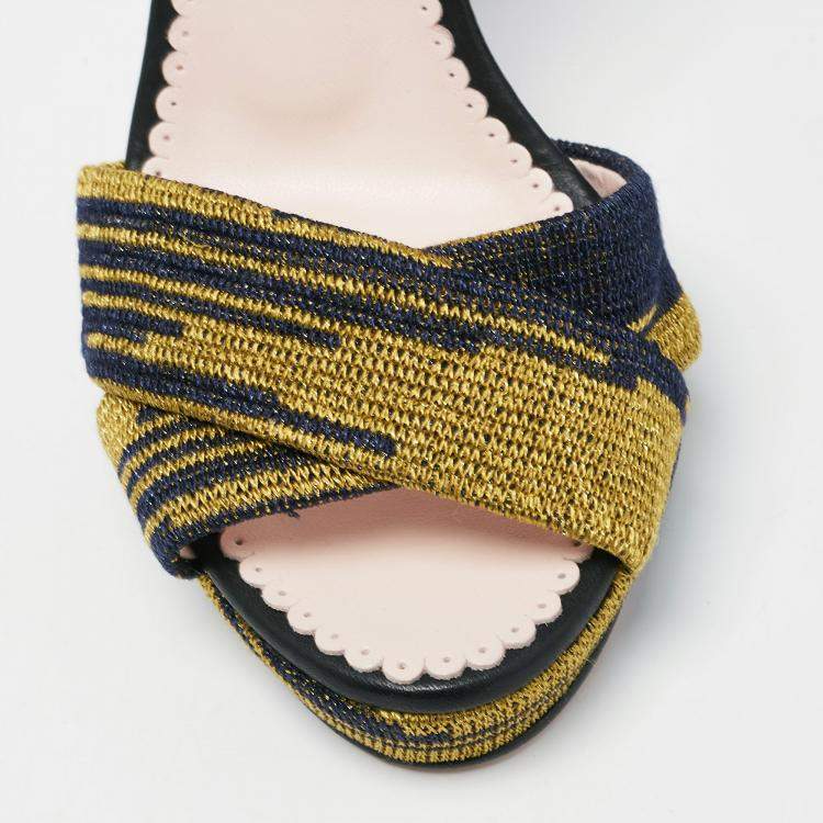Pre Owned Missoni Two Tone Knit Fabric And Leather Trim Ankle Strap Platform Sandals Size 38