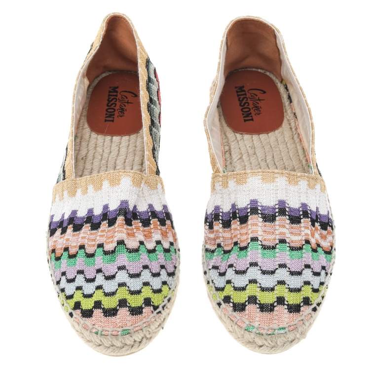 Pre Owned Missoni Multicolor Knit Fabric Espadrilles Flat Size 37