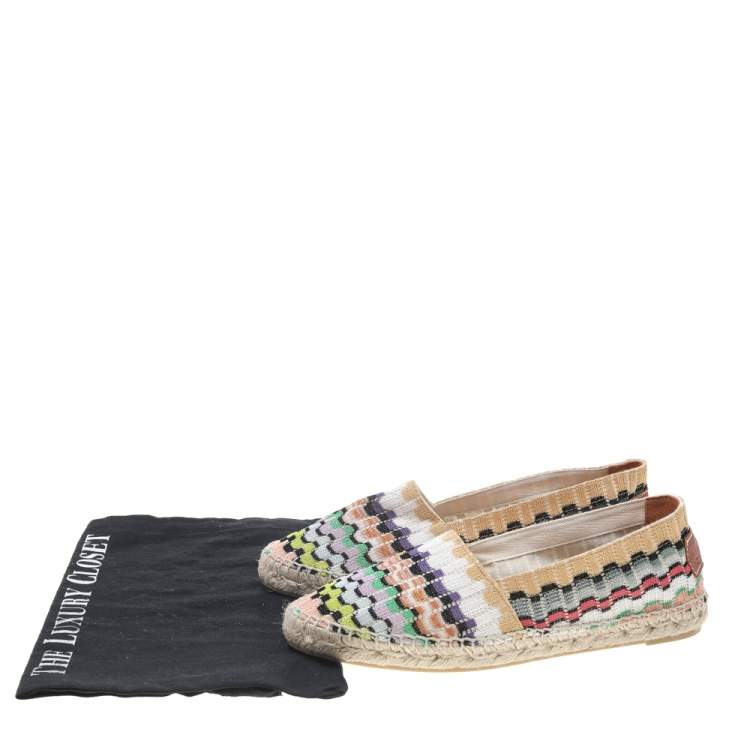 Pre Owned Missoni Multicolor Knit Fabric Espadrilles Flat Size 37