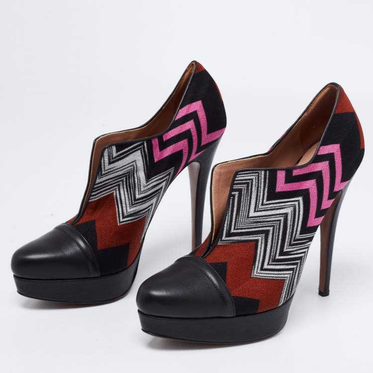 Pre Owned Missoni Multicolor Fabric And Leather Cap Toe Platform Pumps Size 40
