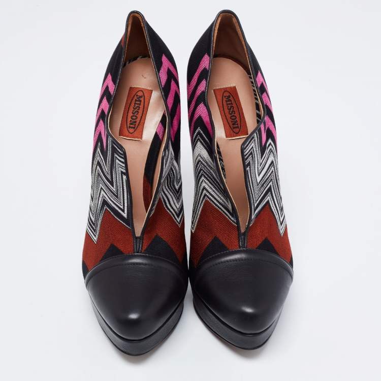 Pre Owned Missoni Multicolor Fabric And Leather Cap Toe Platform Pumps Size 40