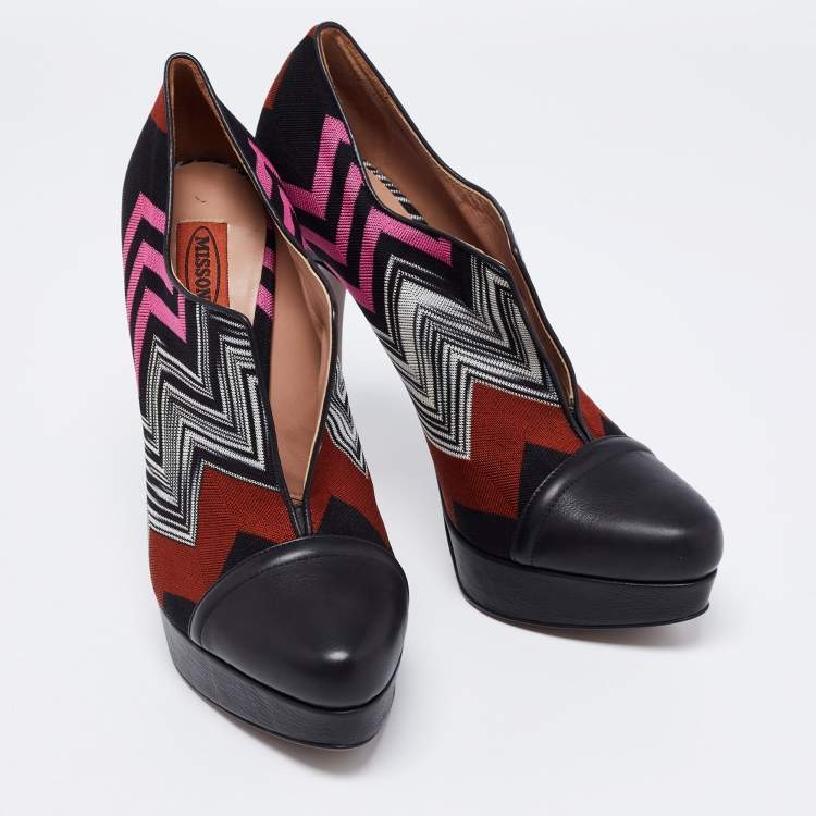Pre Owned Missoni Multicolor Fabric And Leather Cap Toe Platform Pumps Size 40