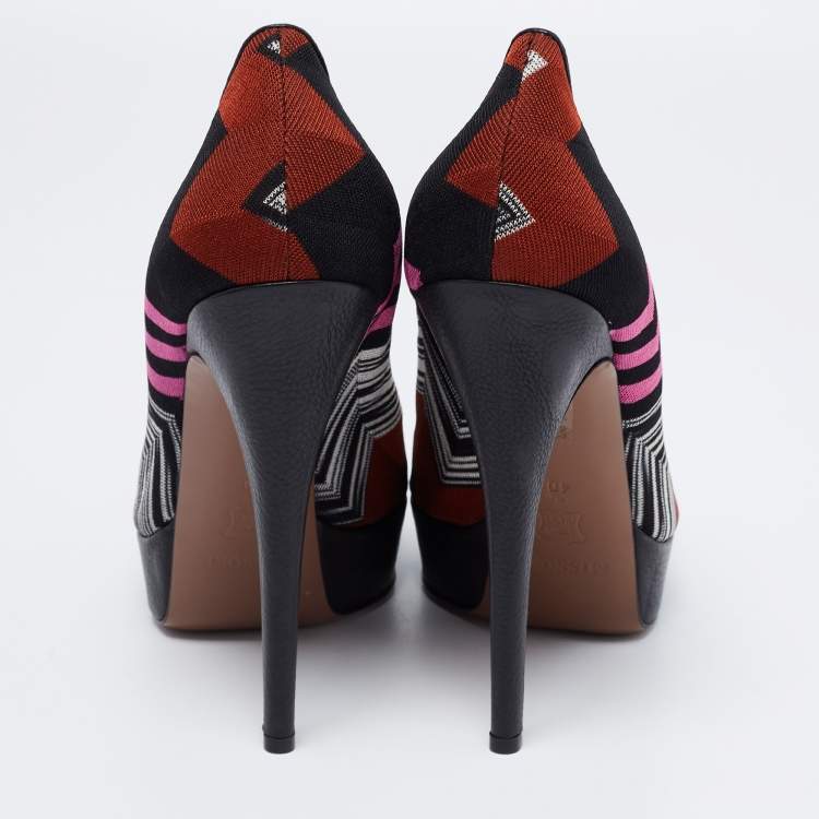 Pre Owned Missoni Multicolor Fabric And Leather Cap Toe Platform Pumps Size 40
