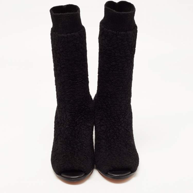 Pre Owned Missoni Black Terry Fabric Sock Peep Toe Booties Size 39.5