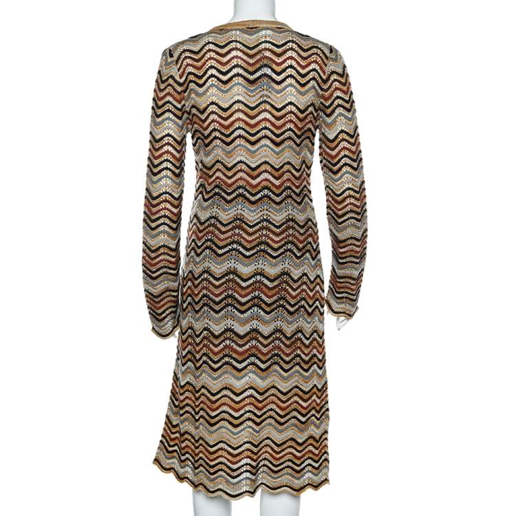 Pre Owned Missoni Sport Multicolor Wool & Mohair Patterned Knit Midi Dress L