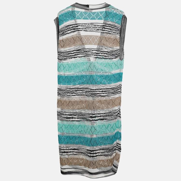 Pre Owned Missoni Sport Multicolor Striped Knit Sleeveless Button Front Cardigan L