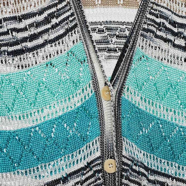 Pre Owned Missoni Sport Multicolor Striped Knit Sleeveless Button Front Cardigan L