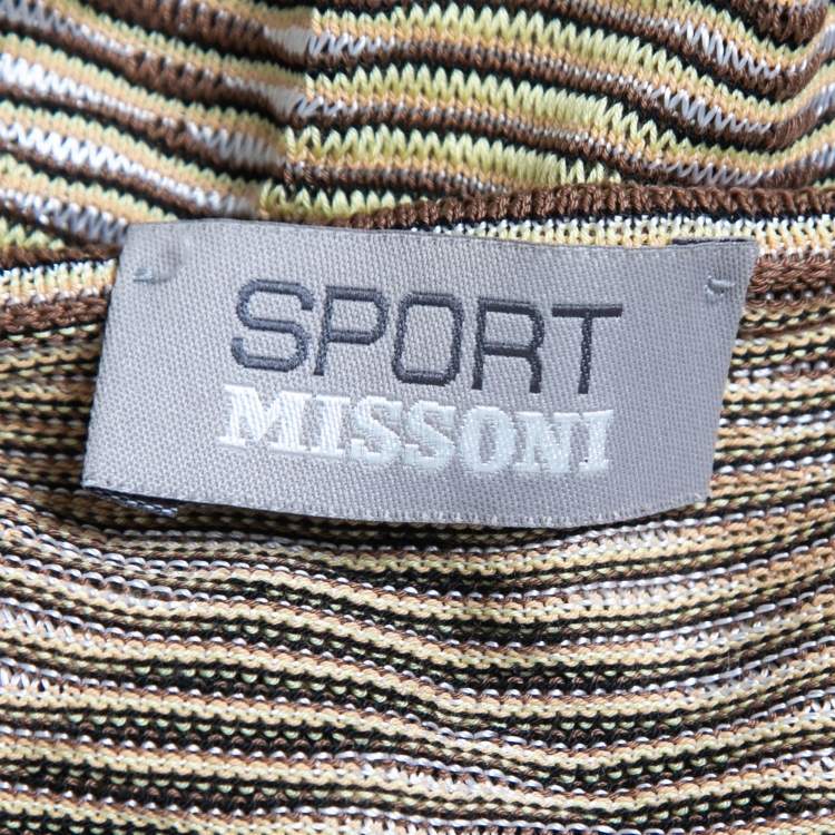 Pre Owned Missoni Sport Vintage Multicolor Zig-Zag Patterned knit V-Neck Top M
