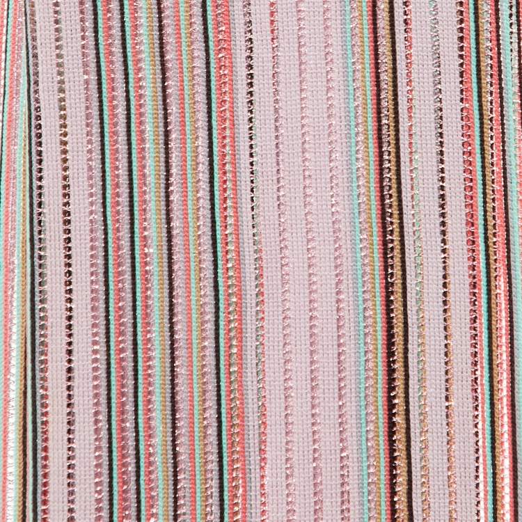 Pre Owned Missoni Pink Striped Lurex & Wool Fringed Stole 
