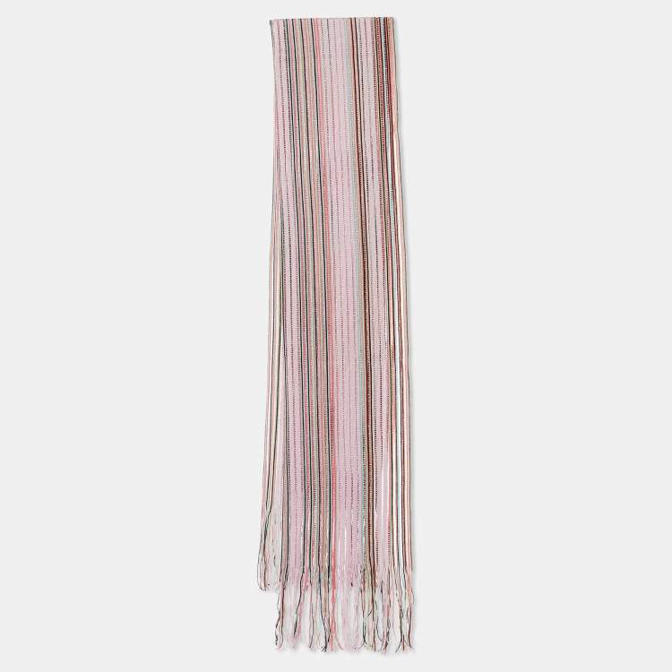 Pre Owned Missoni Pink Striped Lurex & Wool Fringed Stole 