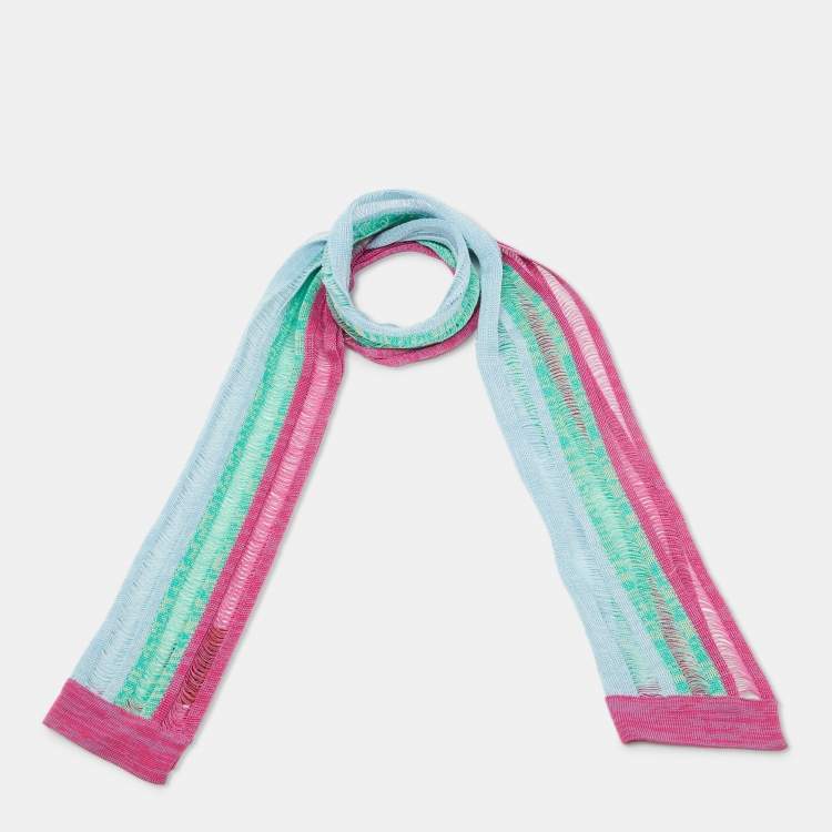 Pre Owned Missoni Multicolor Striped Cotton Knit Stole 