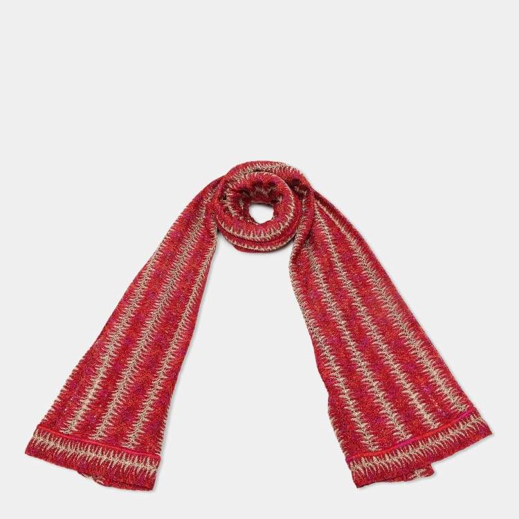 Pre Owned Missoni Red/Pink Textured Lurex Knit Stole 