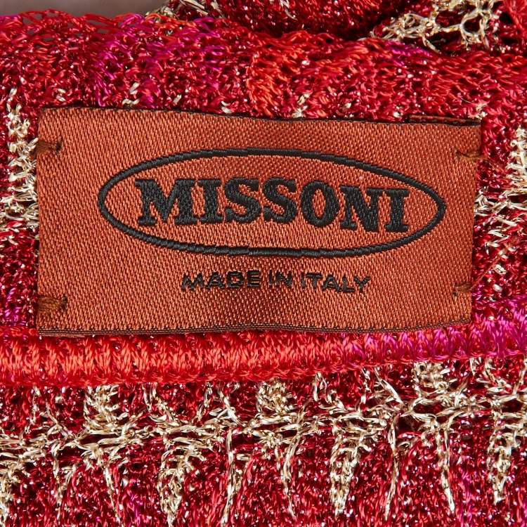 Pre Owned Missoni Red/Pink Textured Lurex Knit Stole 