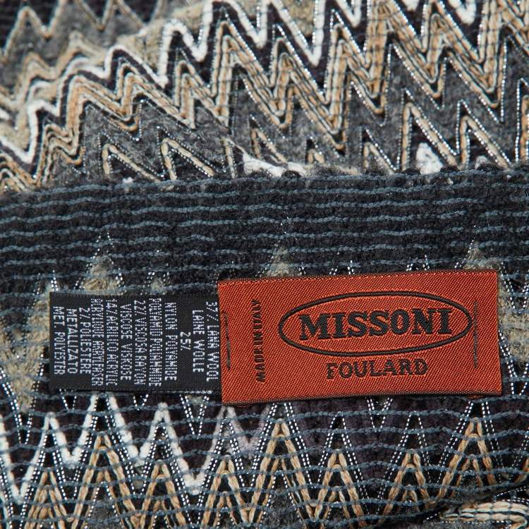 Pre Owned Missoni Grey Zig Zag Pattern Wool Knit Fringed Stole 