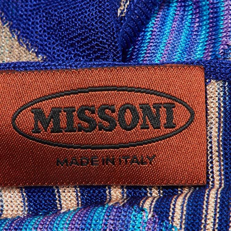 Pre Owned Missoni Blue Wavy Pattern Lurex Wool Stole 