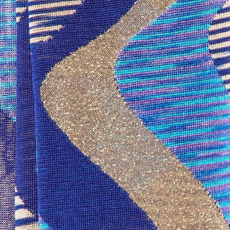 Pre Owned Missoni Blue Wavy Pattern Lurex Wool Stole 
