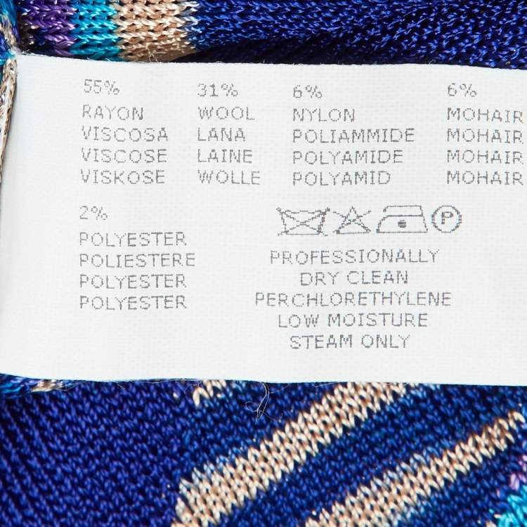 Pre Owned Missoni Blue Wavy Pattern Lurex Wool Stole 