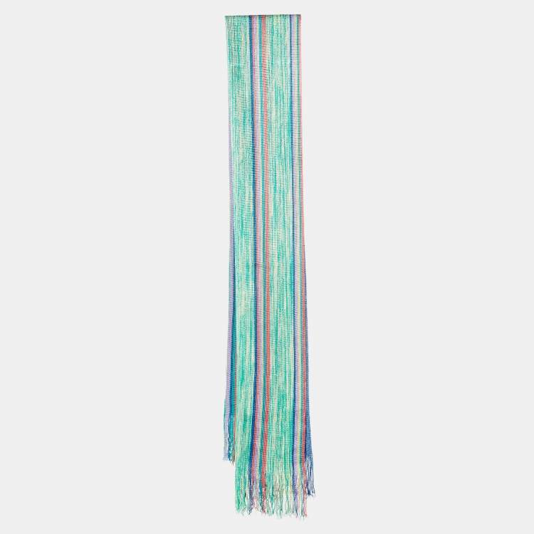 Pre Owned Missoni Multicolor Striped Knit Fringed Stole 