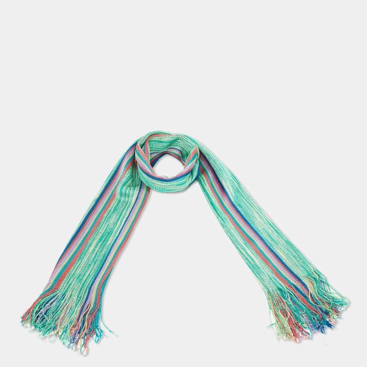 Pre Owned Missoni Multicolor Striped Knit Fringed Stole 