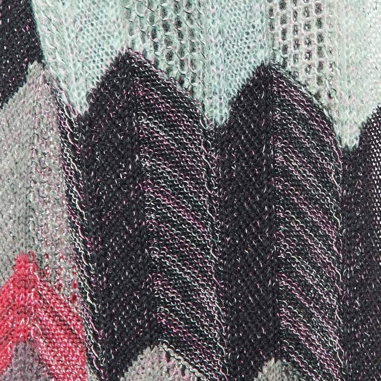 Pre Owned Missoni Sage Grenn/Purple Zig Zag Merino Wool Knit Stole 