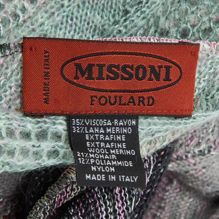 Pre Owned Missoni Sage Grenn/Purple Zig Zag Merino Wool Knit Stole 
