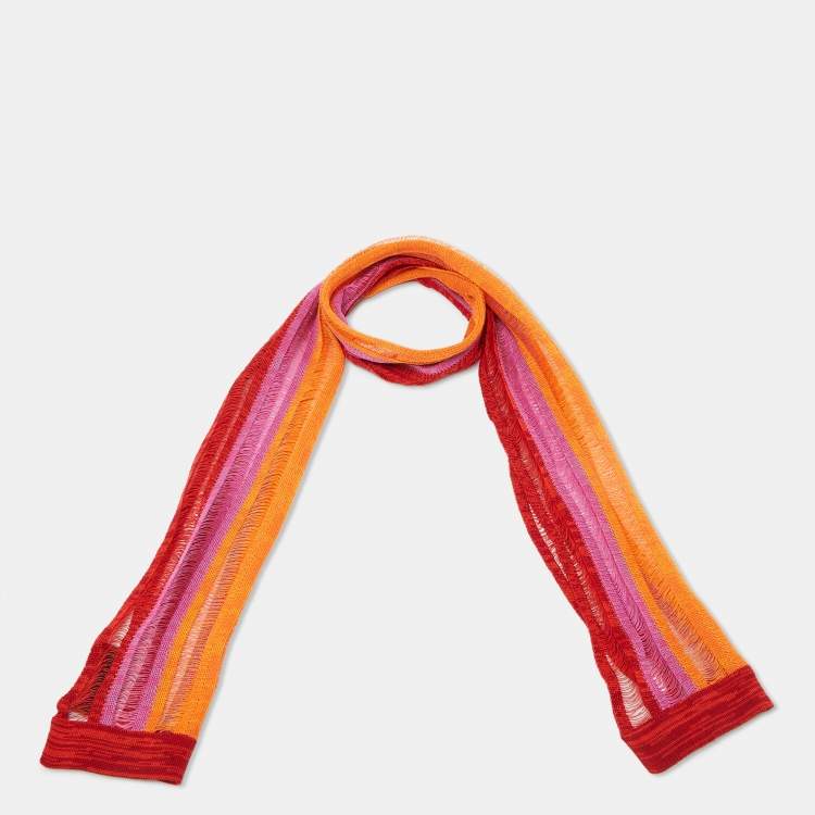 Pre Owned Missoni Red/Yellow Striped Cotton Knit Stole