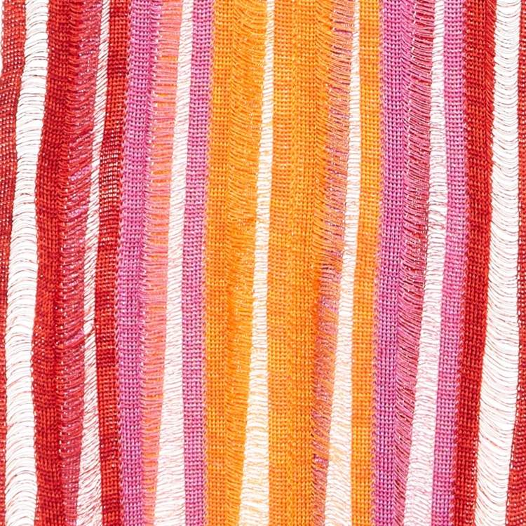 Pre Owned Missoni Red/Yellow Striped Cotton Knit Stole