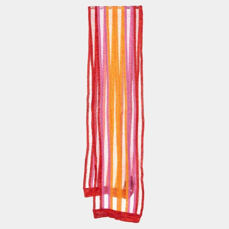Pre Owned Missoni Red/Yellow Striped Cotton Knit Stole