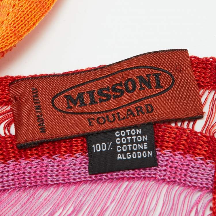 Pre Owned Missoni Red/Yellow Striped Cotton Knit Stole