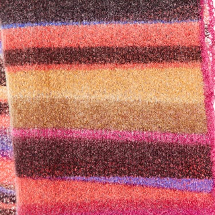 Pre Owned Missoni Multicolor Striped Mohair Blend Knit Stole
