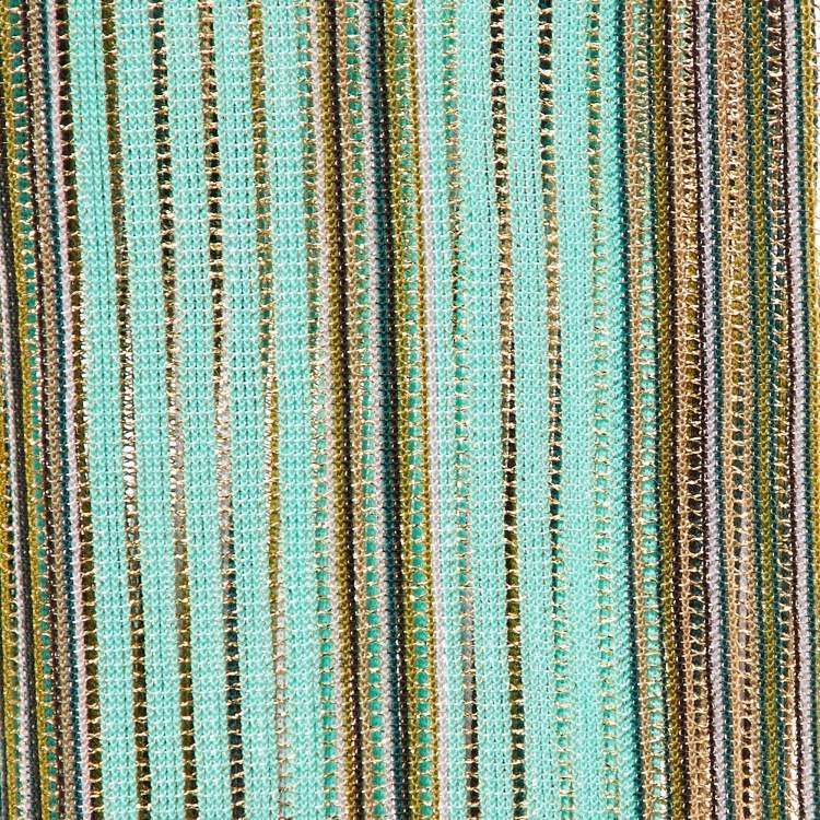 Pre Owned Missoni Green Striped Lurex Wool Knit Stole